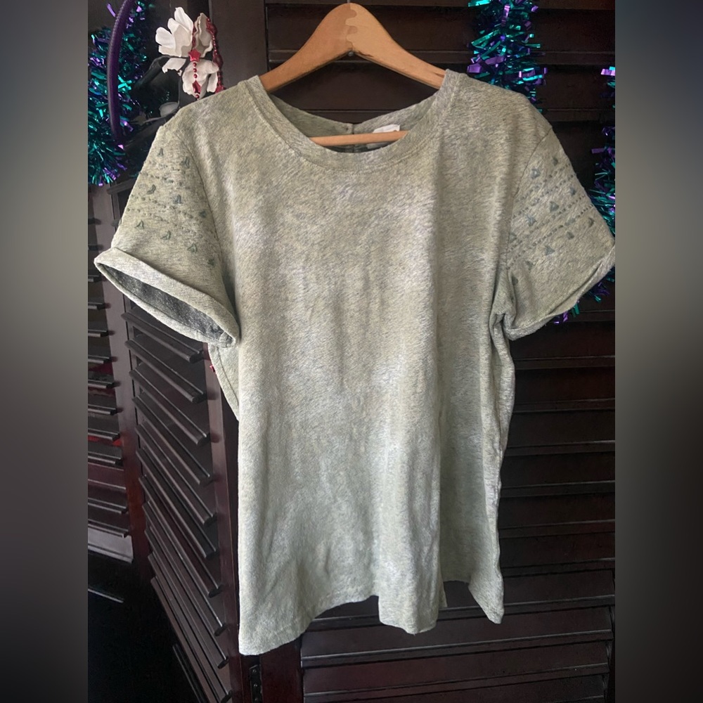 Akemi & Kin Aztec short sleeve top w/button closure in back & rolled cuffs